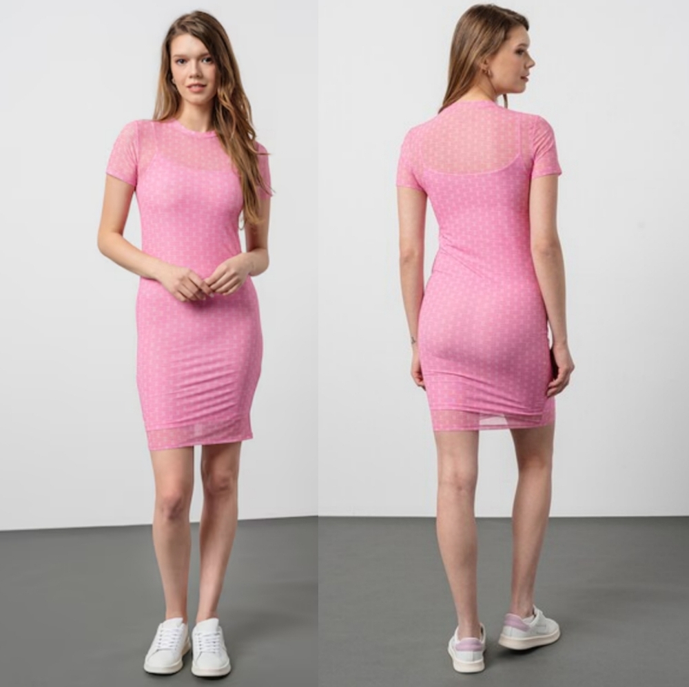 NWT Hugo X Hugo Boss Logo Print Pink Dress Size Medium